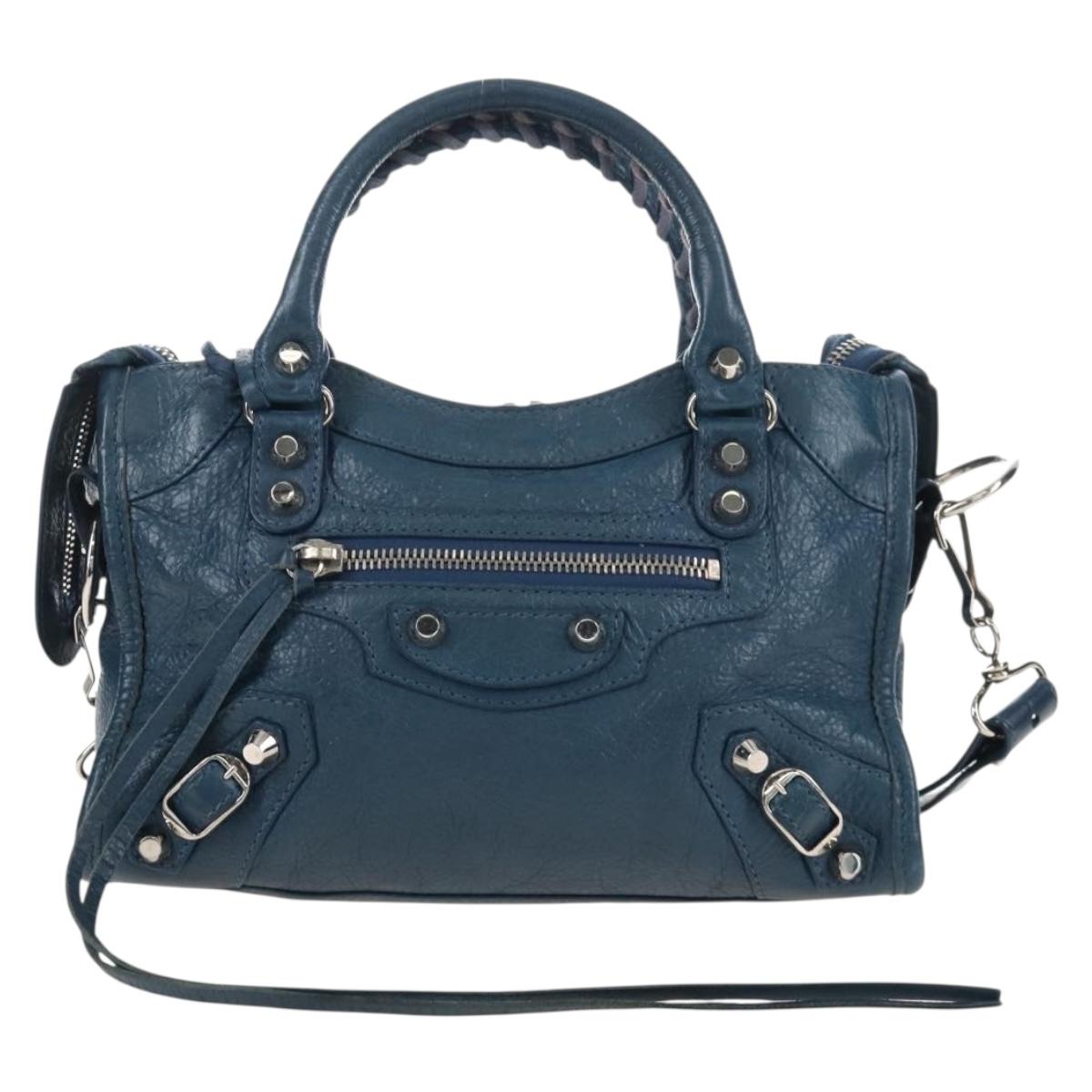 Balenciaga Classic Mini City Bag Leather 2way Blue Silver 300295 Auth 210200M