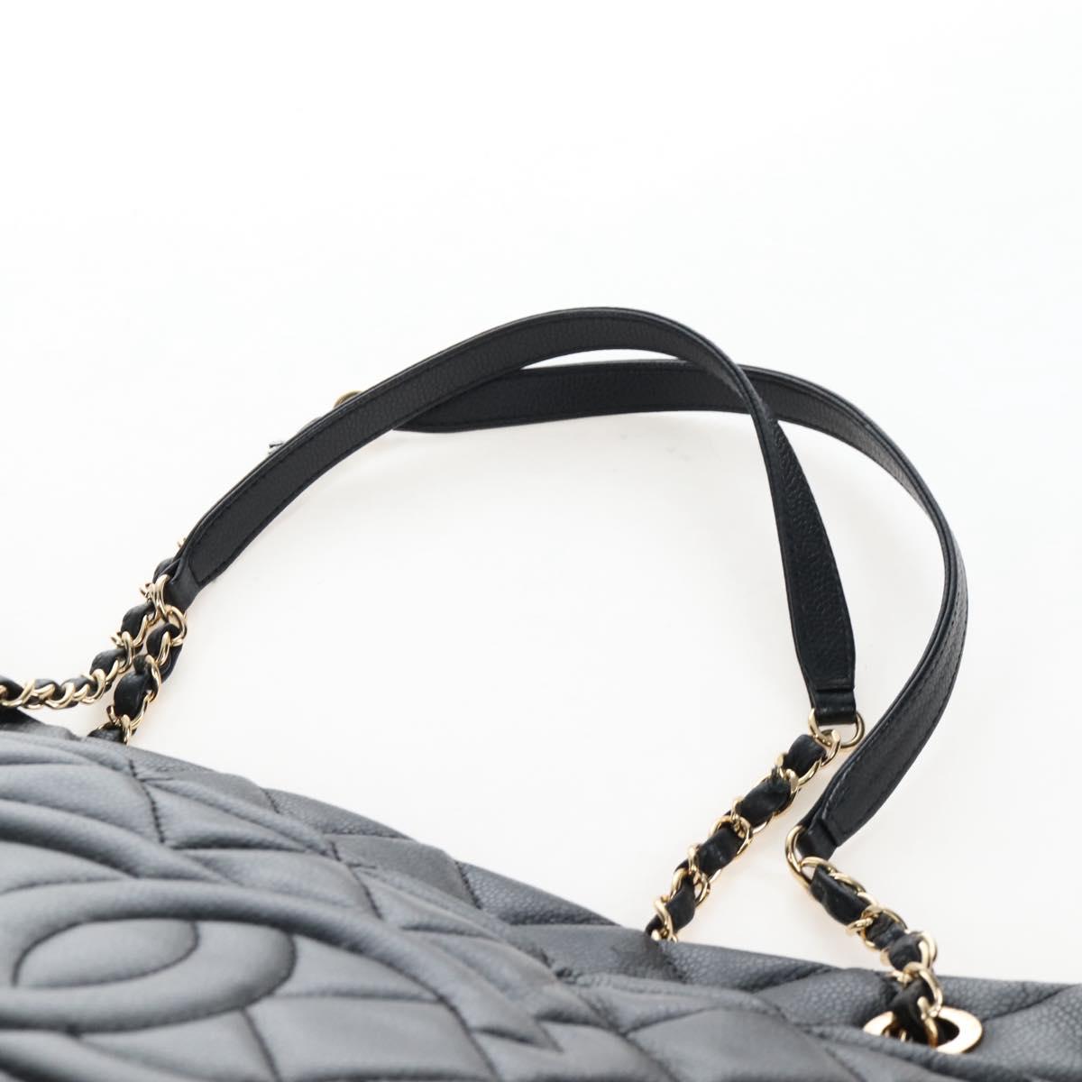 CHANEL Matelasse Chain Shoulder Tote Bag Caviar Skin Black Gold CC Auth 210201M