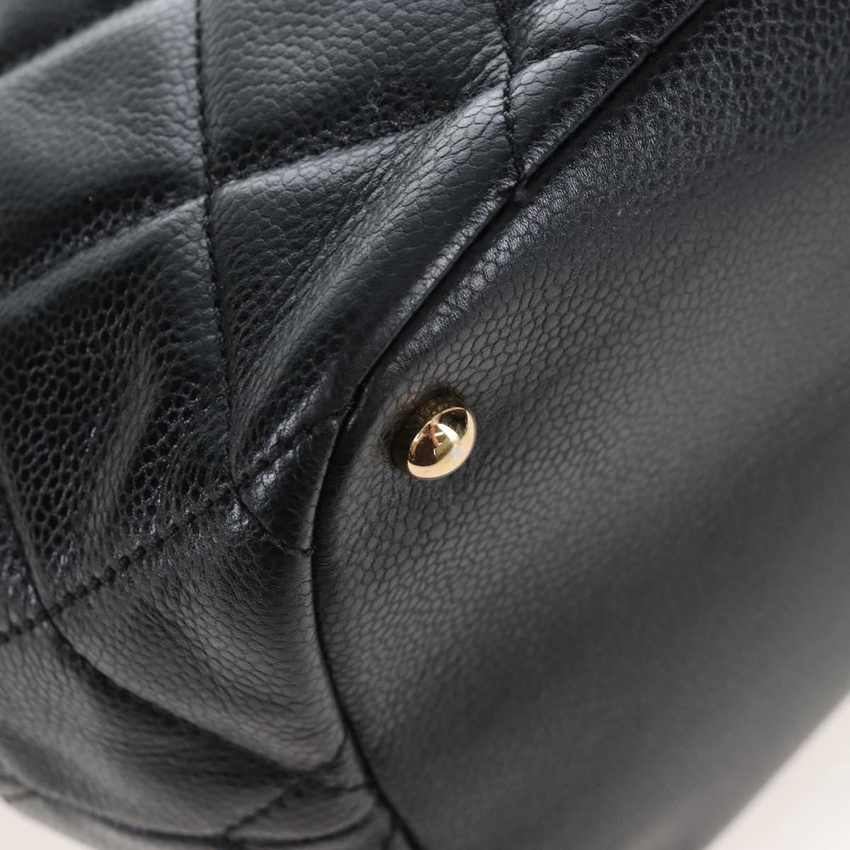 CHANEL Matelasse Chain Shoulder Tote Bag Caviar Skin Black Gold CC Auth 210201M