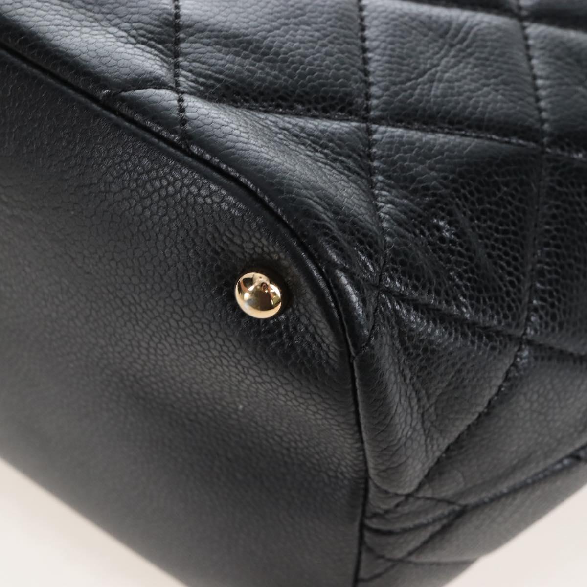 CHANEL Matelasse Chain Shoulder Tote Bag Caviar Skin Black Gold CC Auth 210201M