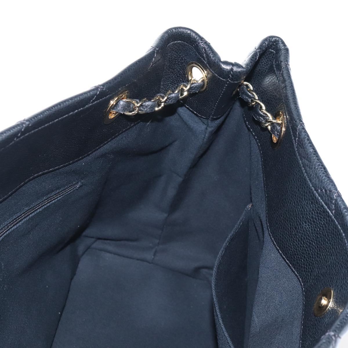 CHANEL Matelasse Chain Shoulder Tote Bag Caviar Skin Black Gold CC Auth 210201M