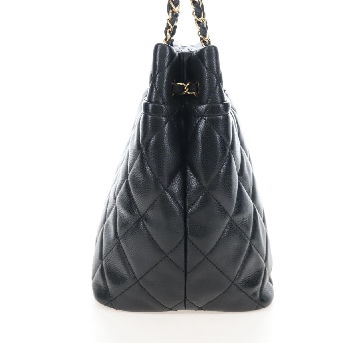 CHANEL Matelasse Chain Shoulder Tote Bag Caviar Skin Black Gold CC Auth 210201M