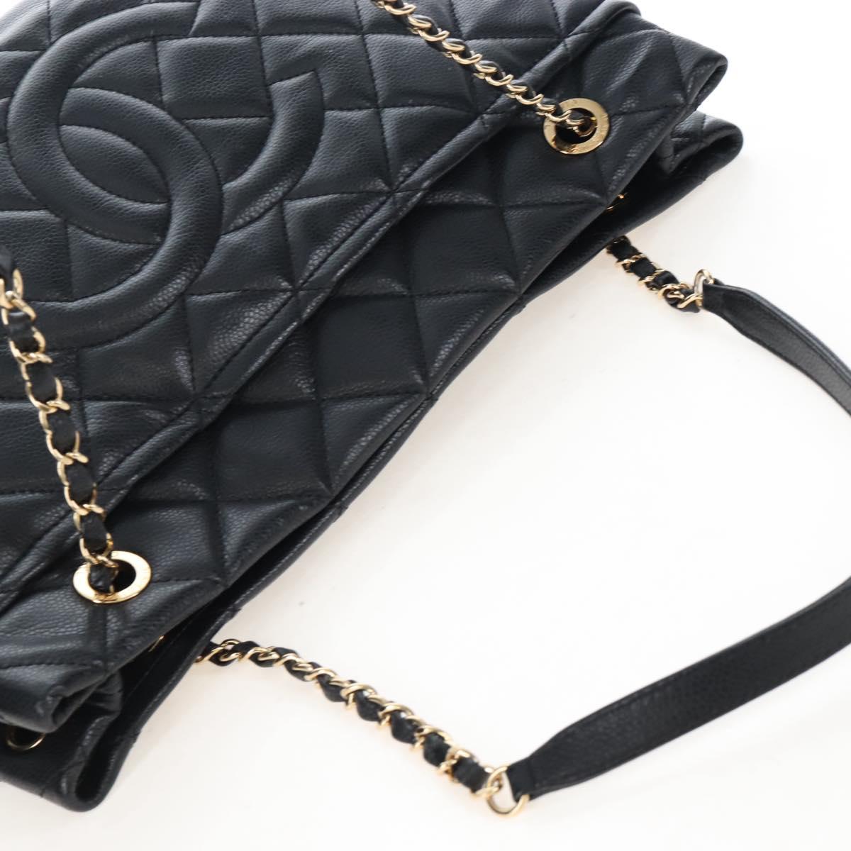 CHANEL Matelasse Chain Shoulder Tote Bag Caviar Skin Black Gold CC Auth 210201M