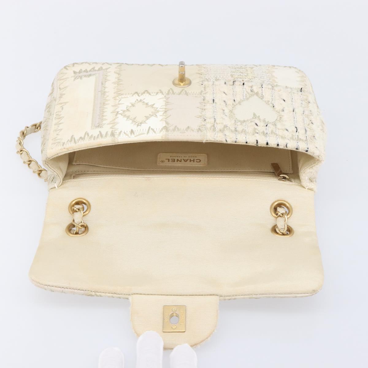 CHANEL Chain Shoulder Bag Canvas Ivory Gold CC Auth 210203SM