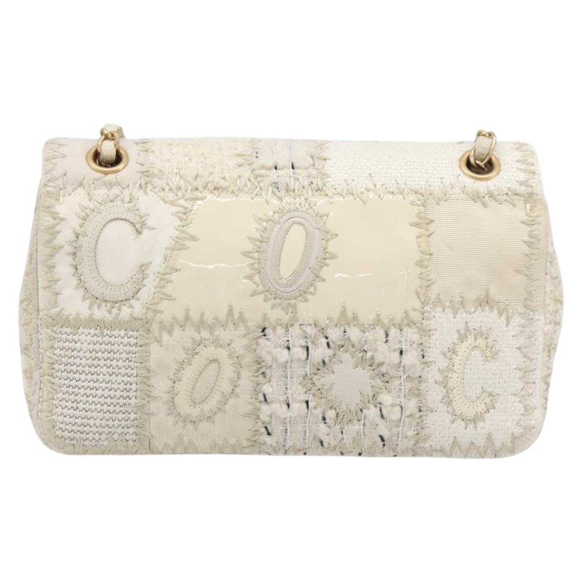 CHANEL Chain Shoulder Bag Canvas Ivory Gold CC Auth 210203SM