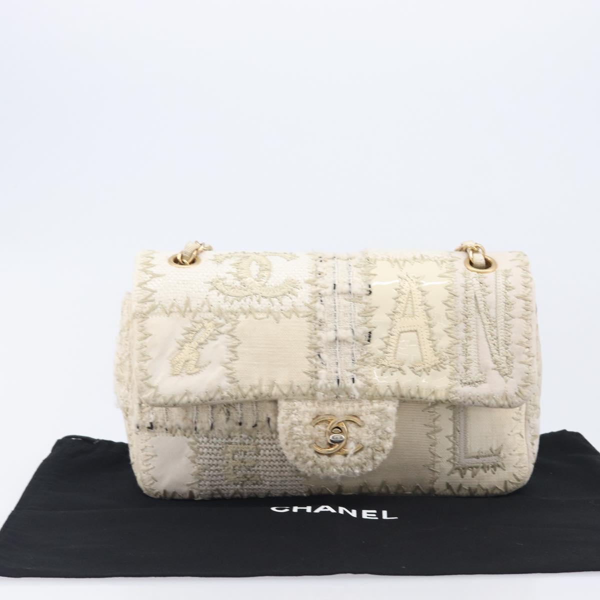 CHANEL Chain Shoulder Bag Canvas Ivory Gold CC Auth 210203SM