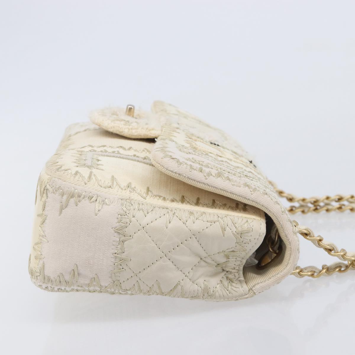 CHANEL Chain Shoulder Bag Canvas Ivory Gold CC Auth 210203SM