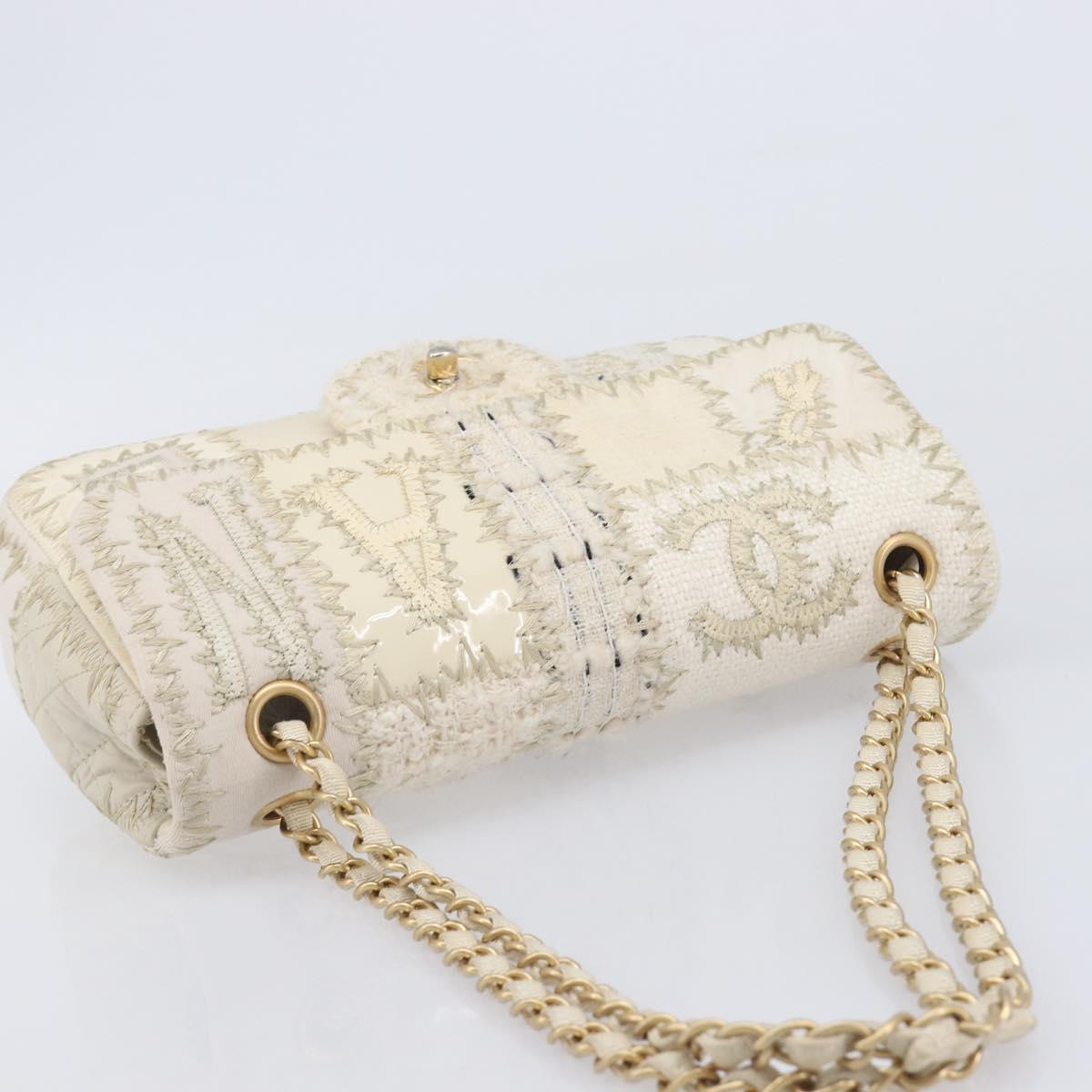 CHANEL Chain Shoulder Bag Canvas Ivory Gold CC Auth 210203SM