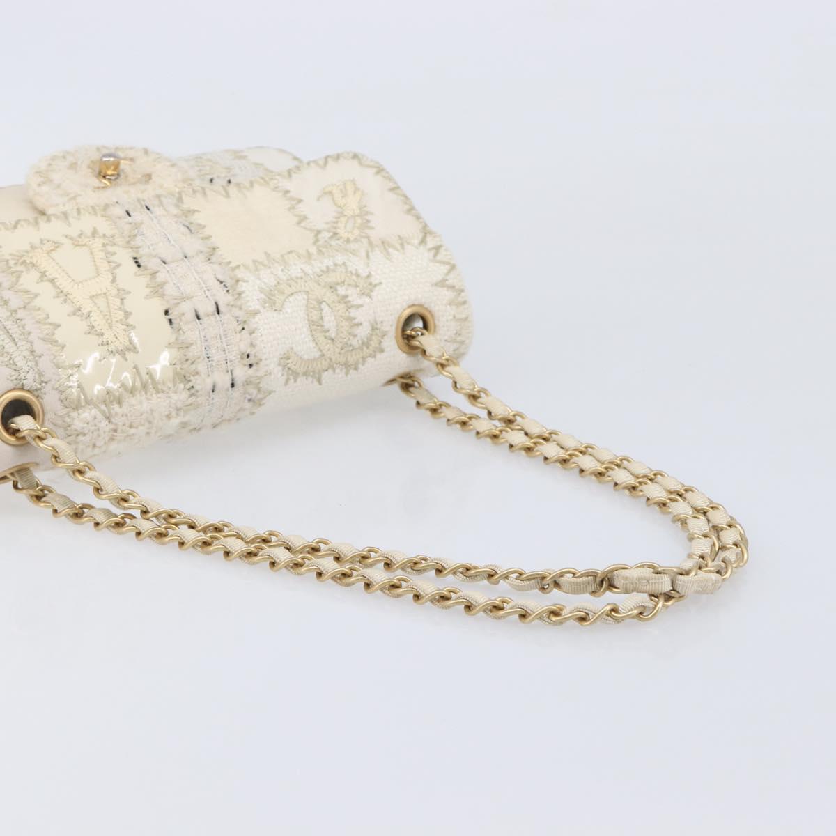 CHANEL Chain Shoulder Bag Canvas Ivory Gold CC Auth 210203SM