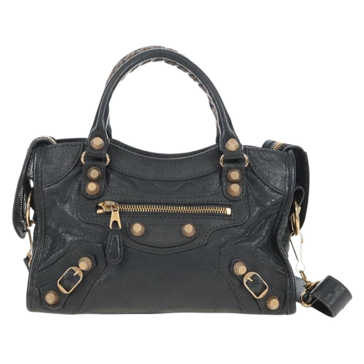 Balenciaga Giant Mini City Hand Bag Leather 2way Gray Gold 309544 Auth 210204M