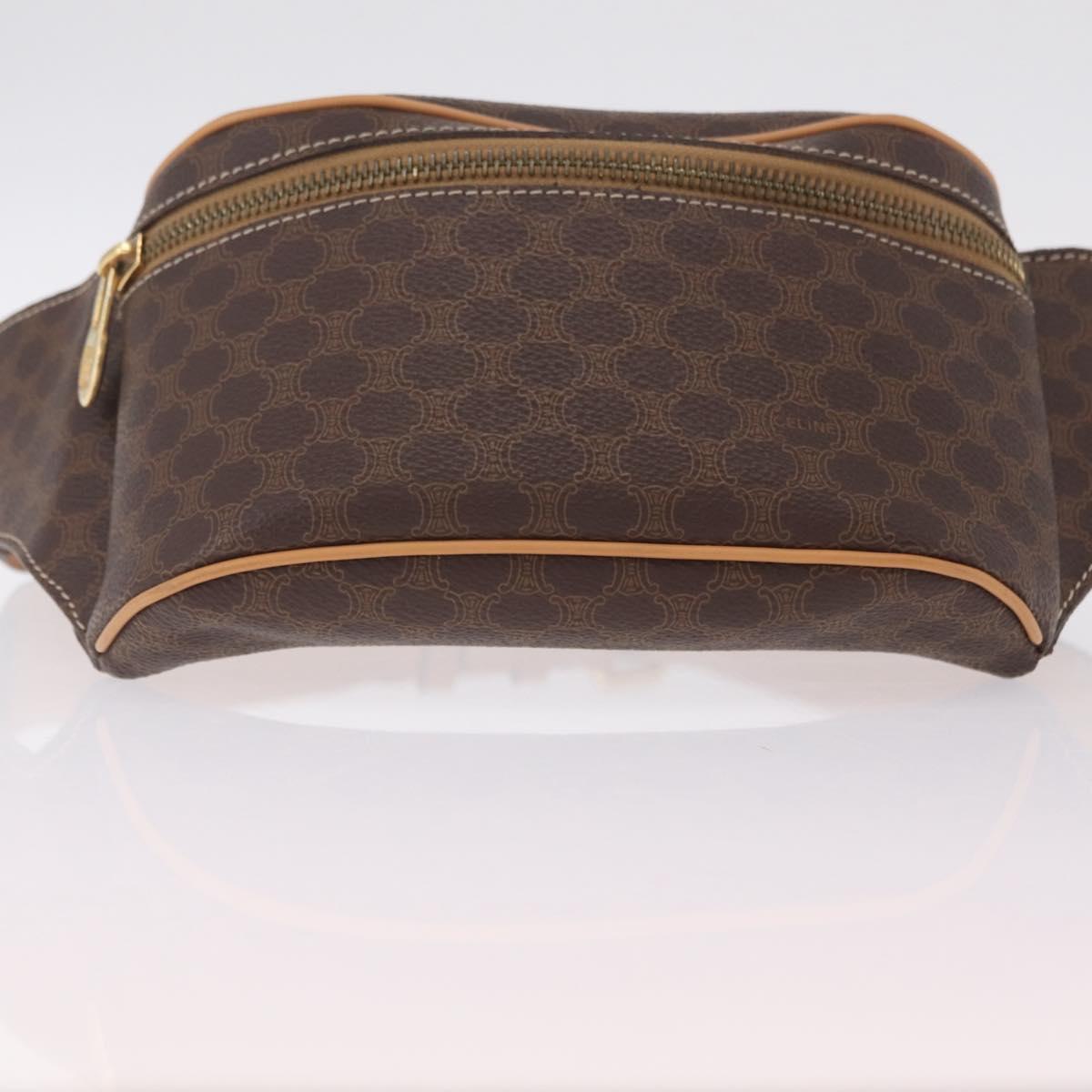 CELINE Macadam Canvas Circle Body Bag PVC Leather Brown Gold Auth 210205V
