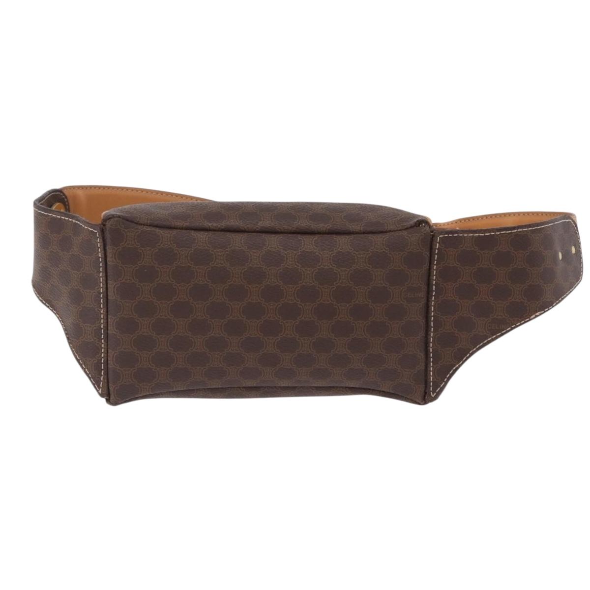 CELINE Macadam Canvas Circle Body Bag PVC Leather Brown Gold Auth 210205V
