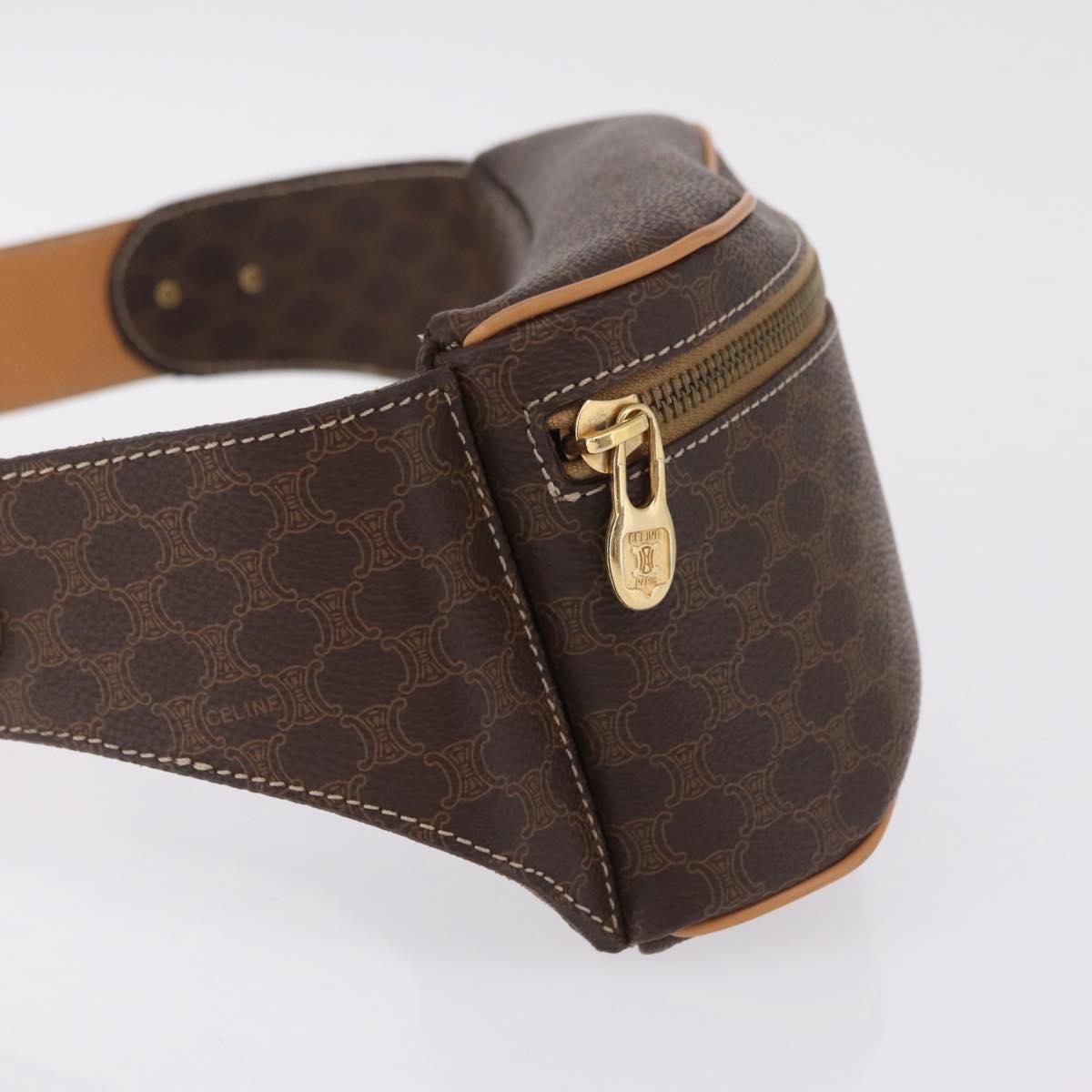 CELINE Macadam Canvas Circle Body Bag PVC Leather Brown Gold Auth 210205V