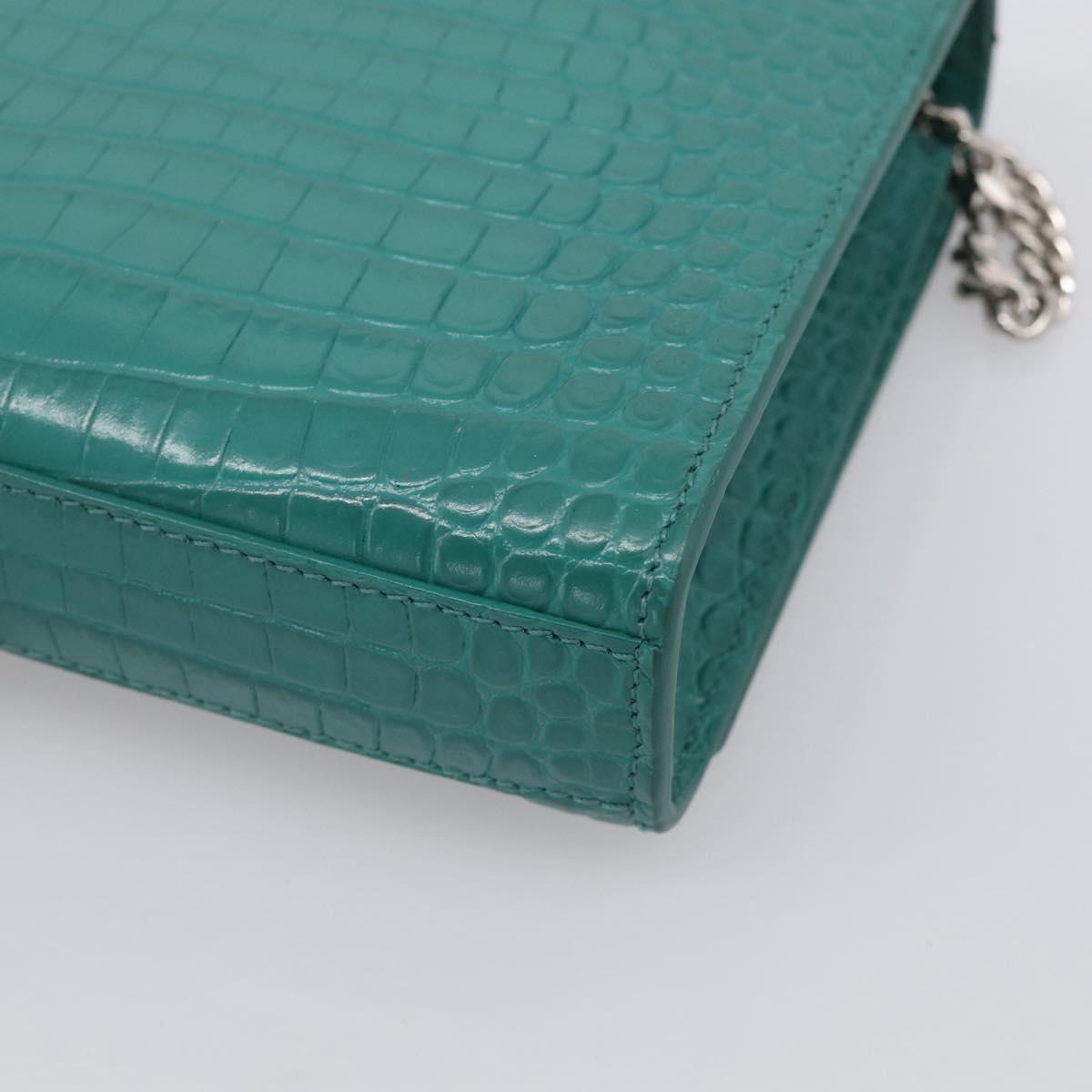 Saint Laurent Kate Chain Bag Leather Croco-Embossed Green Silver Auth 210206M