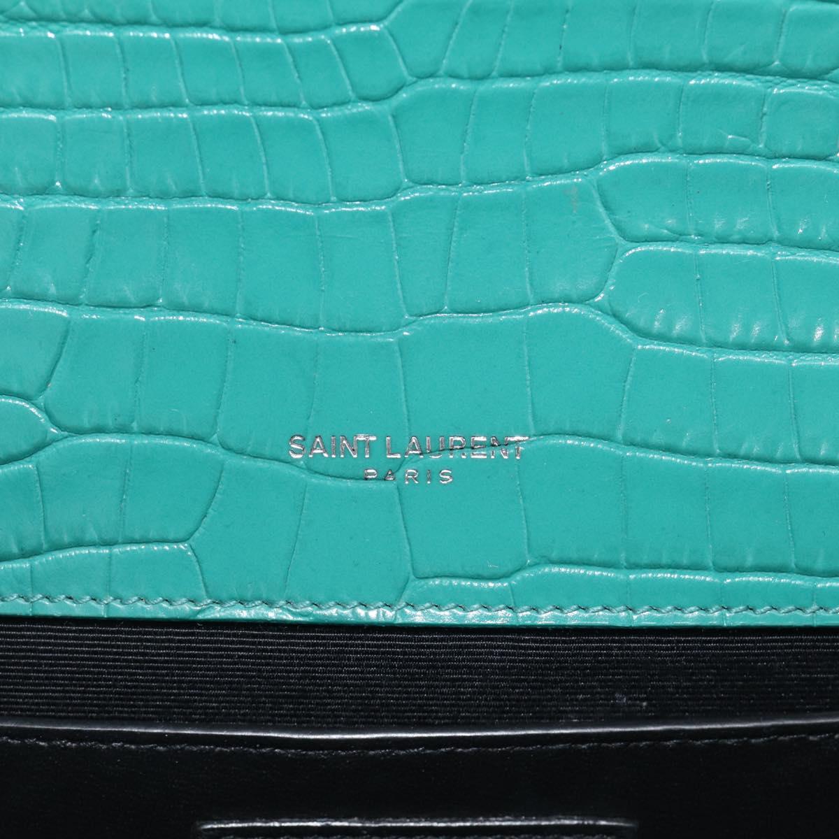 Saint Laurent Kate Chain Bag Leather Croco-Embossed Green Silver Auth 210206M