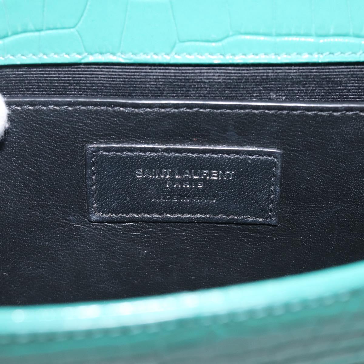 Saint Laurent Kate Chain Bag Leather Croco-Embossed Green Silver Auth 210206M