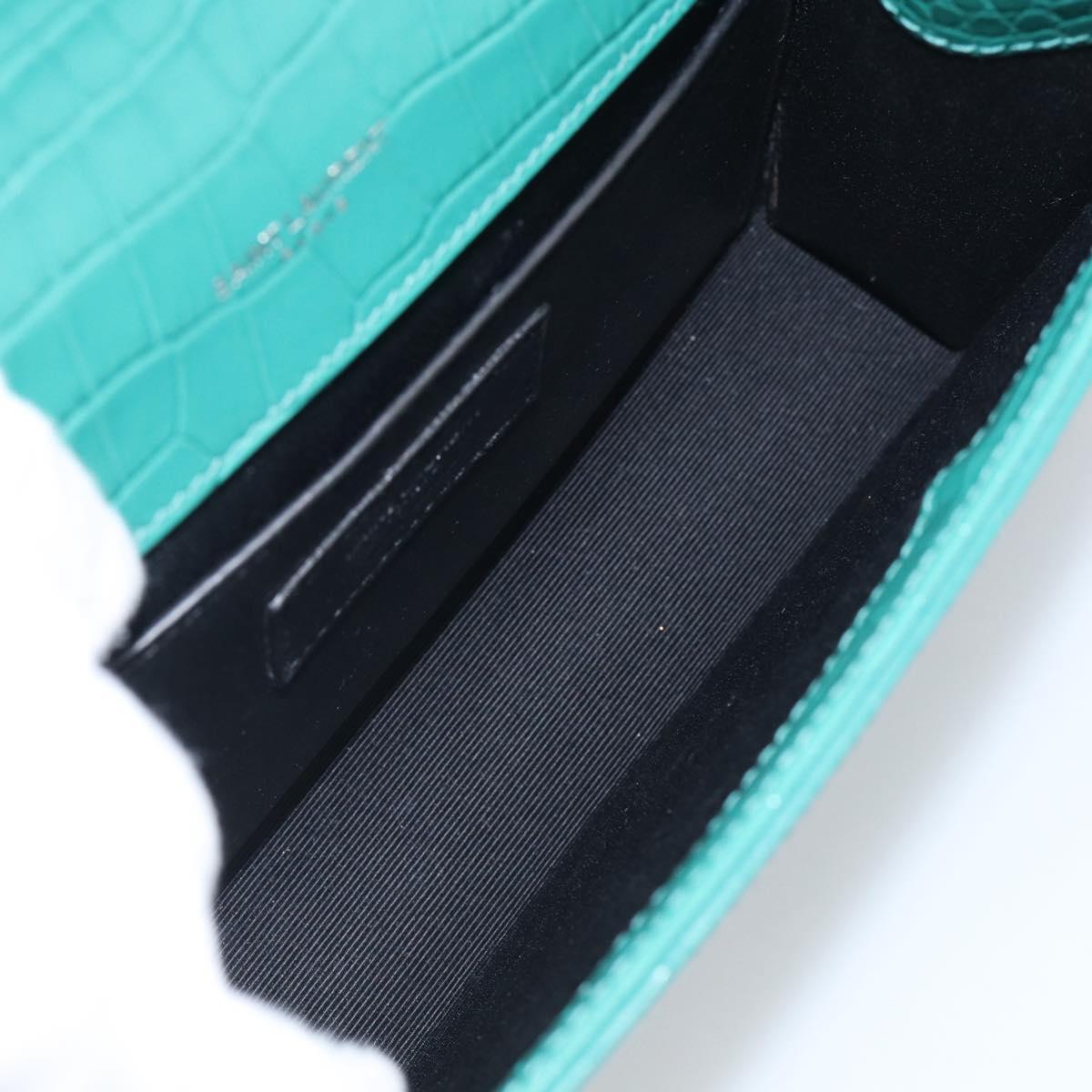 Saint Laurent Kate Chain Bag Leather Croco-Embossed Green Silver Auth 210206M