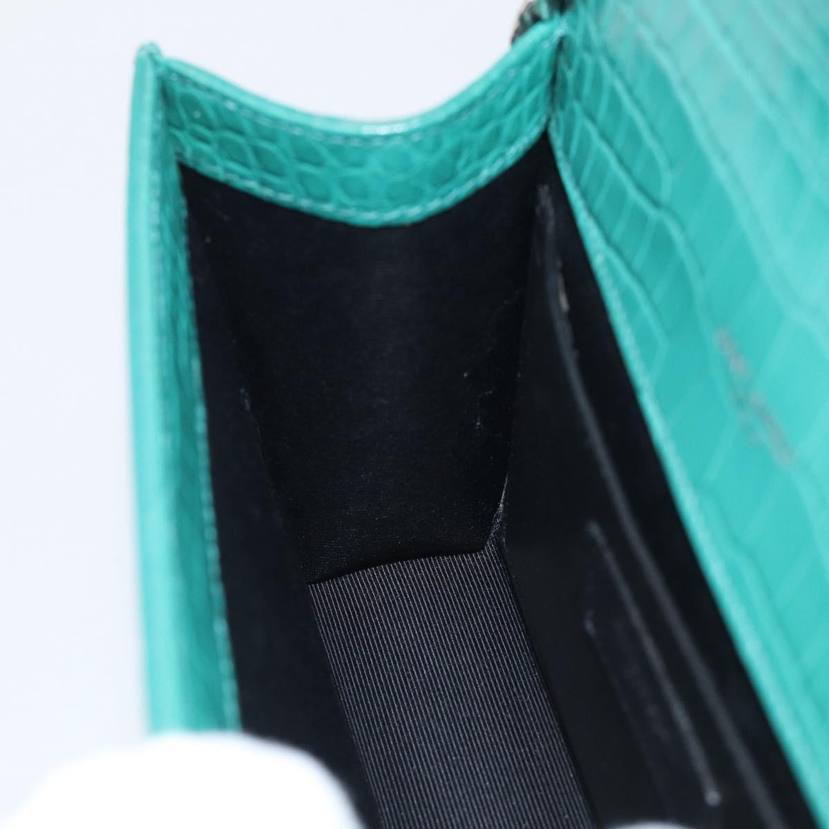Saint Laurent Kate Chain Bag Leather Croco-Embossed Green Silver Auth 210206M