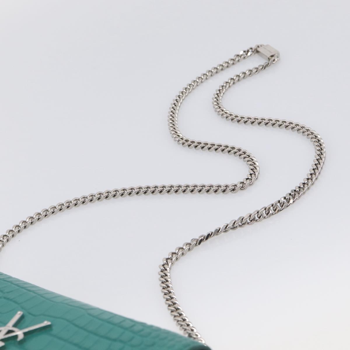 Saint Laurent Kate Chain Bag Leather Croco-Embossed Green Silver Auth 210206M
