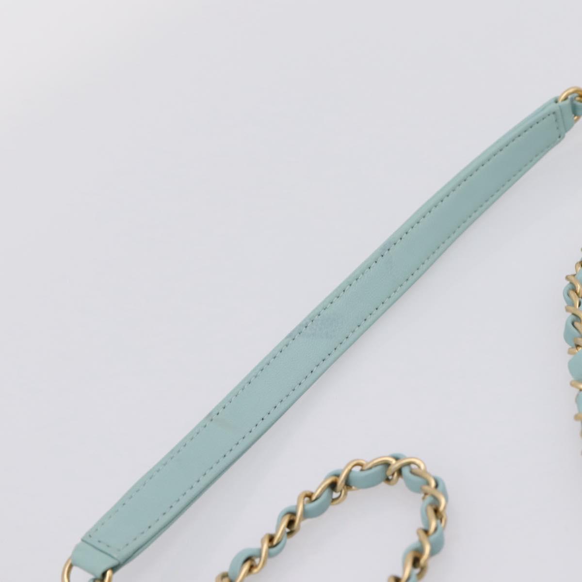 CHANEL Matelasse Chain Bag Lamb Skin 2way Light Blue Gold CC Auth 210207SAM