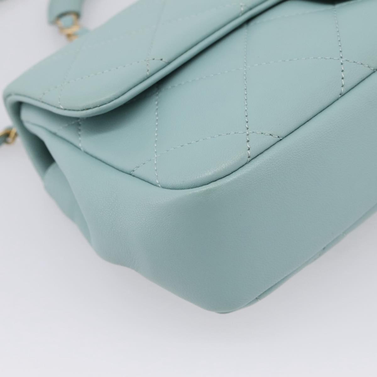 CHANEL Matelasse Chain Bag Lamb Skin 2way Light Blue Gold CC Auth 210207SAM