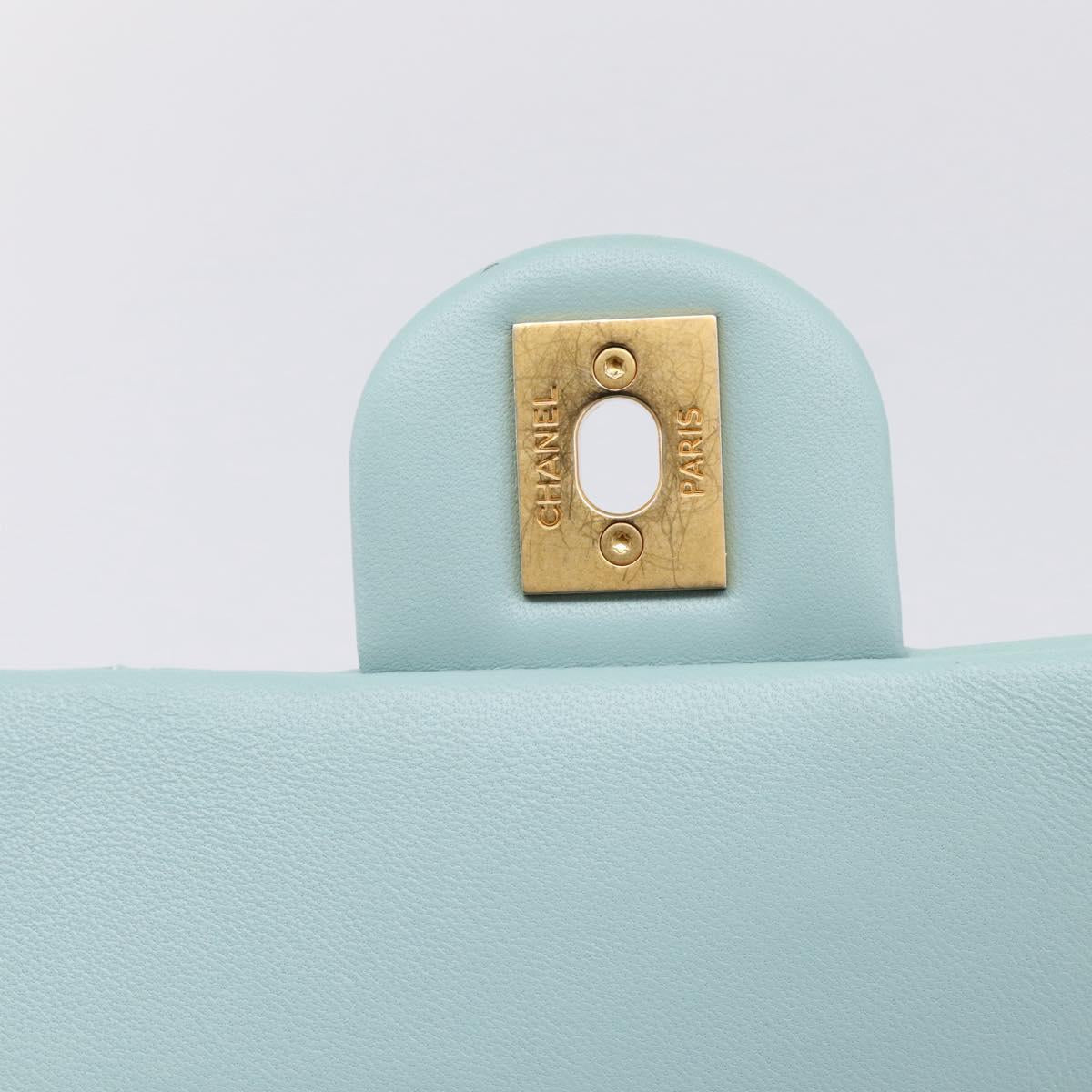 CHANEL Matelasse Chain Bag Lamb Skin 2way Light Blue Gold CC Auth 210207SAM
