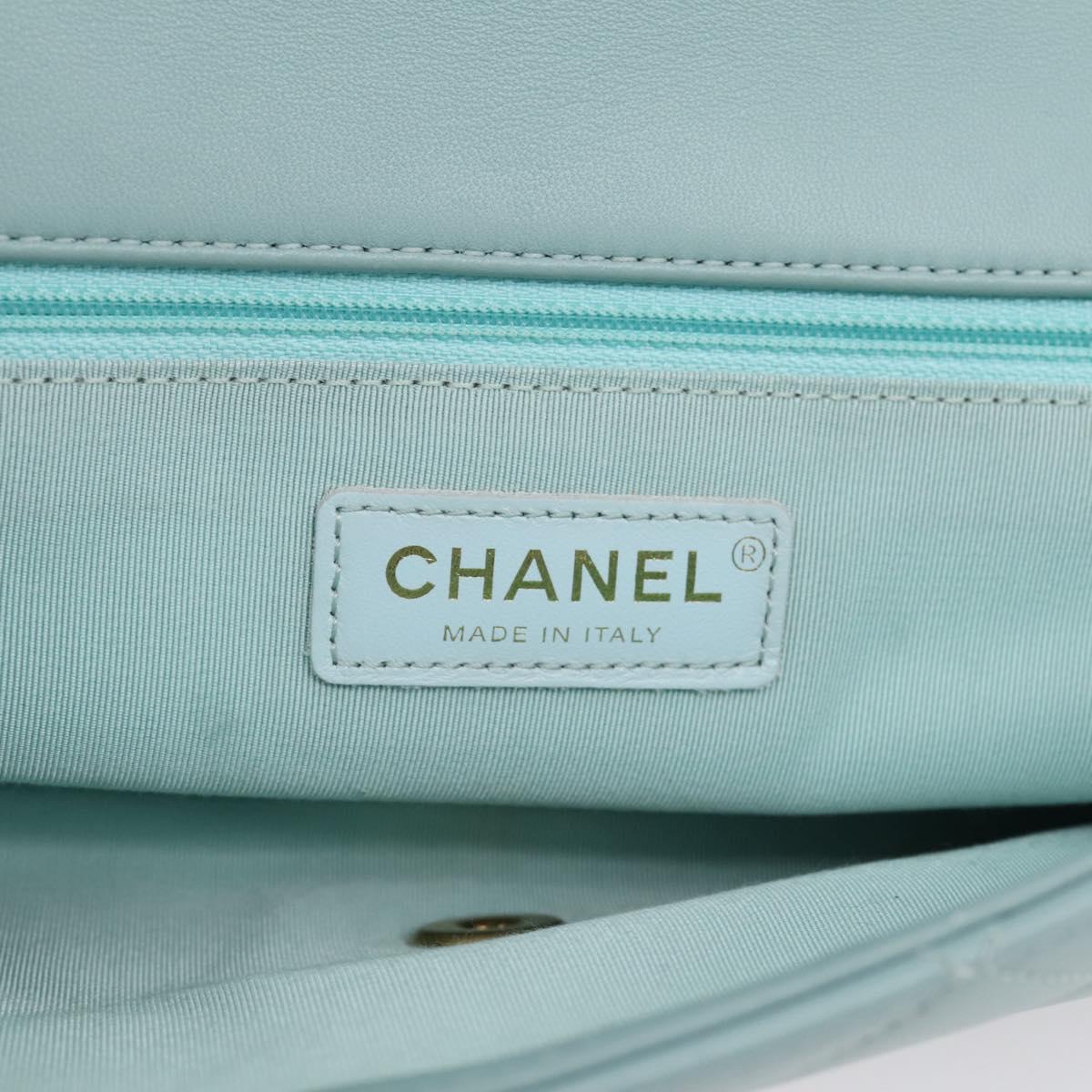 CHANEL Matelasse Chain Bag Lamb Skin 2way Light Blue Gold CC Auth 210207SAM