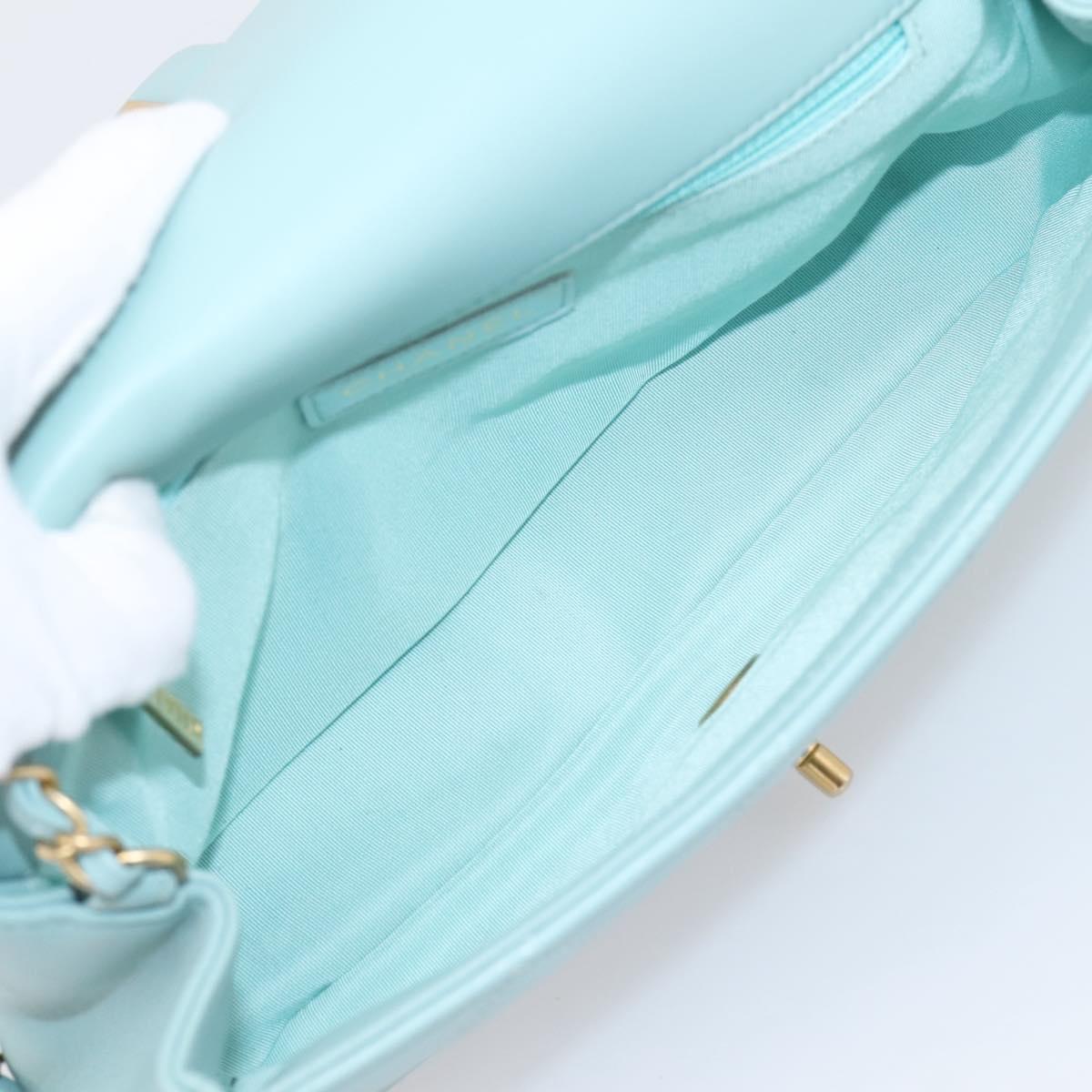 CHANEL Matelasse Chain Bag Lamb Skin 2way Light Blue Gold CC Auth 210207SAM
