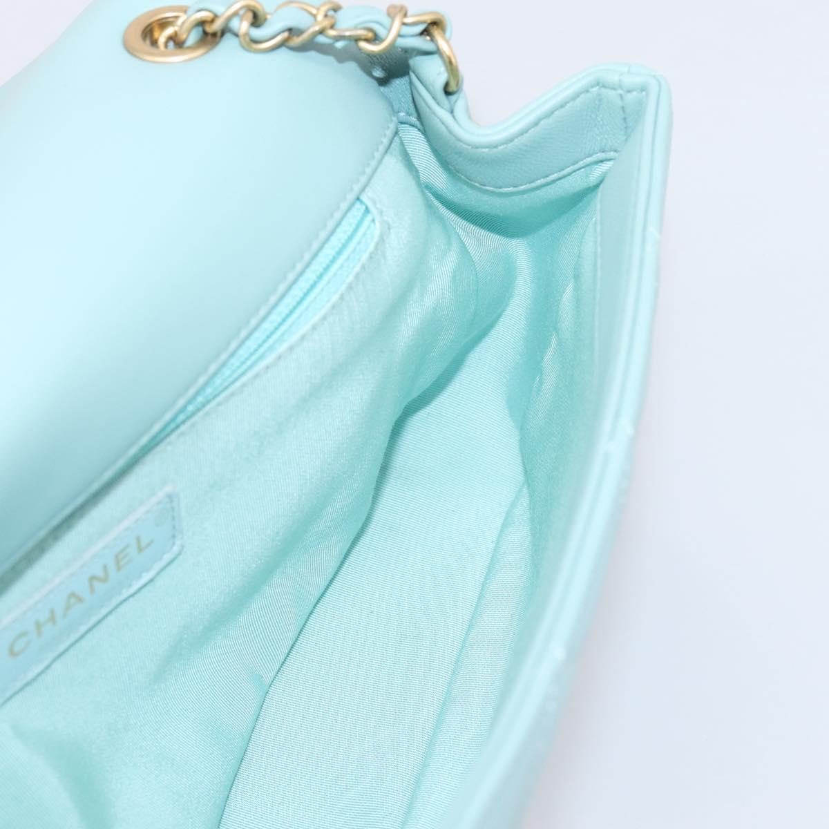 CHANEL Matelasse Chain Bag Lamb Skin 2way Light Blue Gold CC Auth 210207SAM