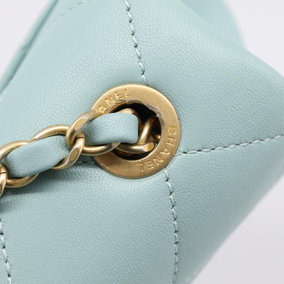 CHANEL Matelasse Chain Bag Lamb Skin 2way Light Blue Gold CC Auth 210207SAM