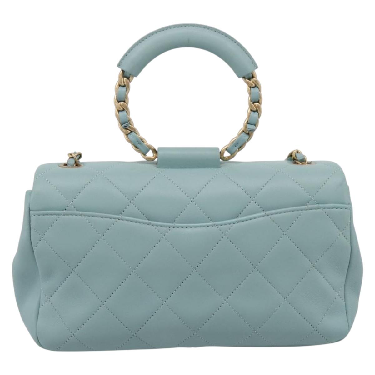 CHANEL Matelasse Chain Bag Lamb Skin 2way Light Blue Gold CC Auth 210207SAM