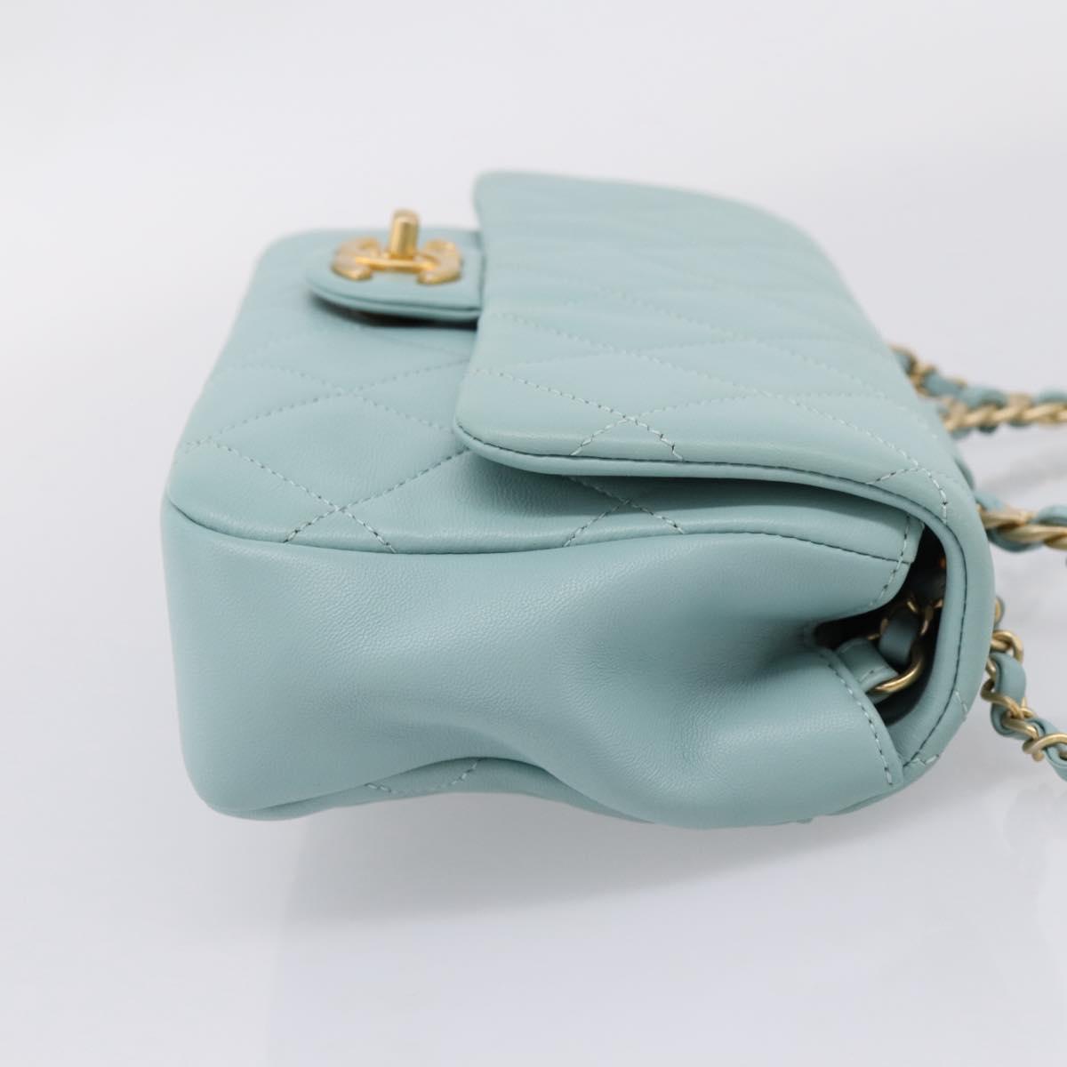 CHANEL Matelasse Chain Bag Lamb Skin 2way Light Blue Gold CC Auth 210207SAM