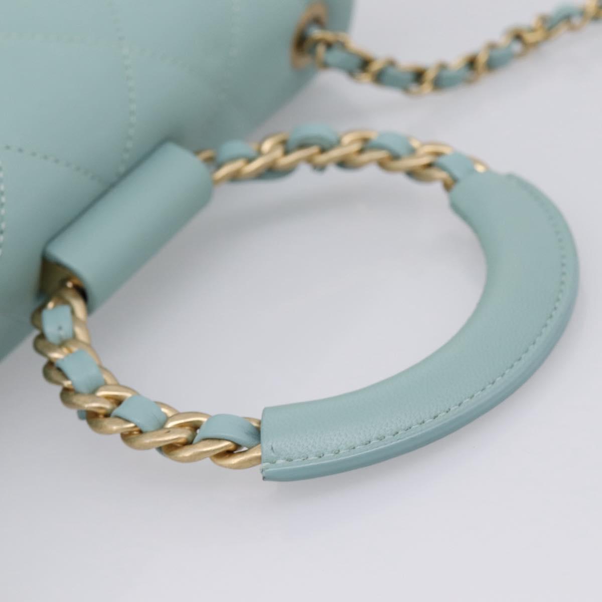 CHANEL Matelasse Chain Bag Lamb Skin 2way Light Blue Gold CC Auth 210207SAM
