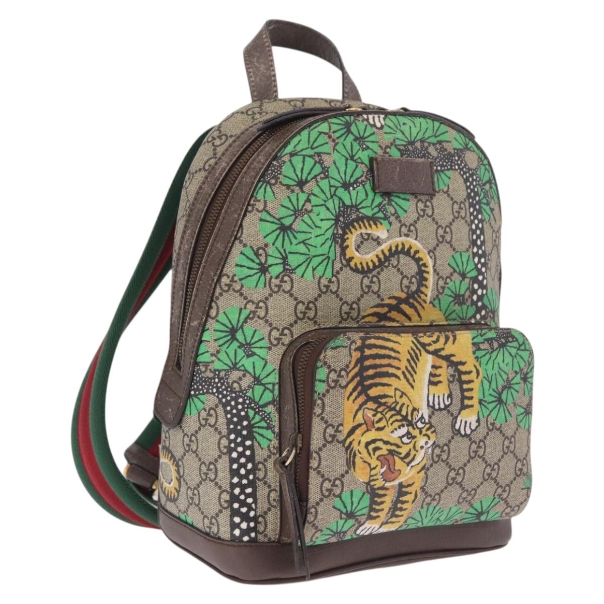 GUCCI GG Supreme Web Sherry Line Backpack PVC Beige Gold 427042 Auth 210218A