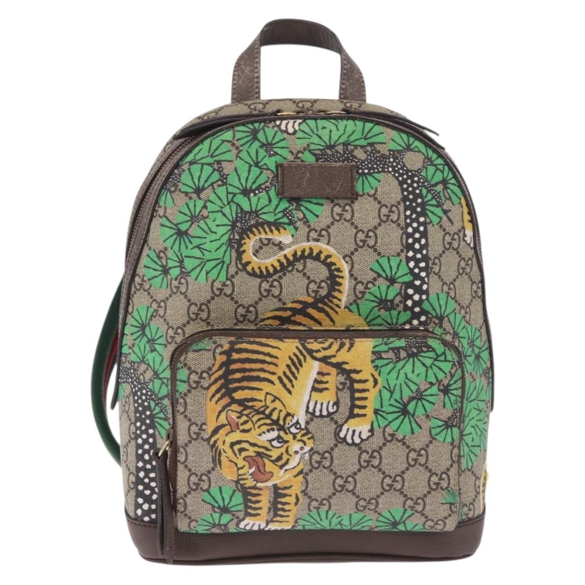 GUCCI GG Supreme Web Sherry Line Backpack PVC Beige Gold 427042 Auth 210218A