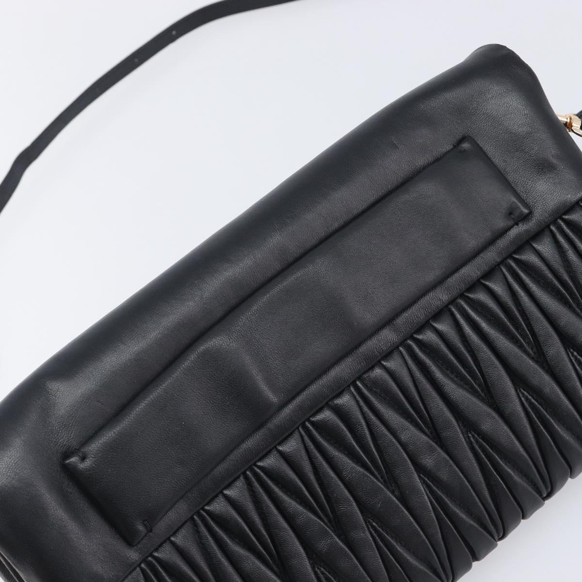 Miu Miu Matelasse Shoulder Bag Leather Black Gold Auth 210219V