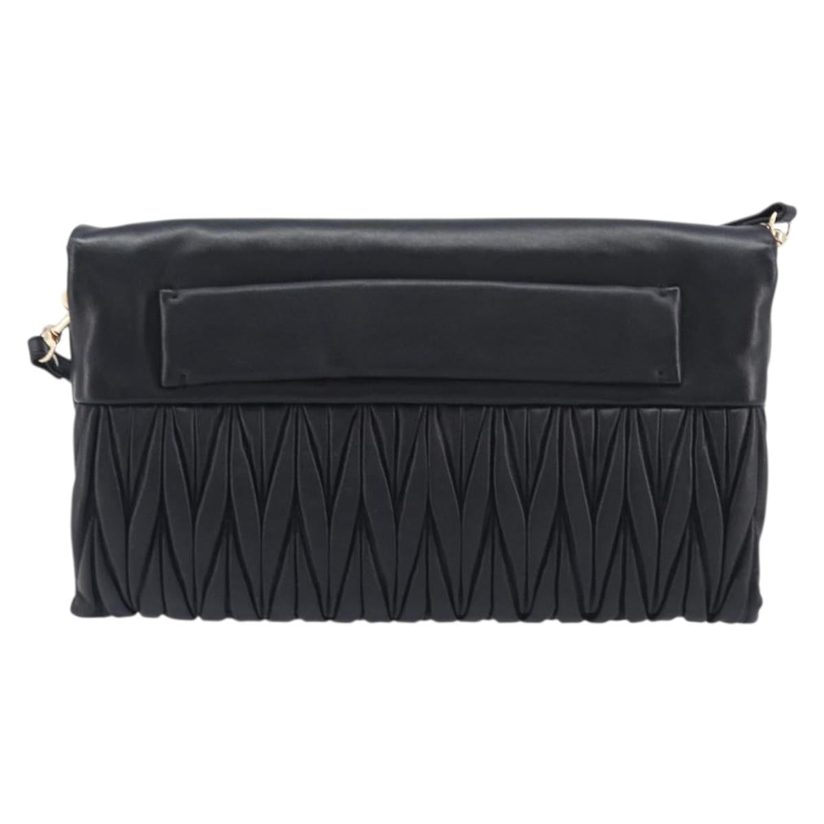 Miu Miu Matelasse Shoulder Bag Leather Black Gold Auth 210219V