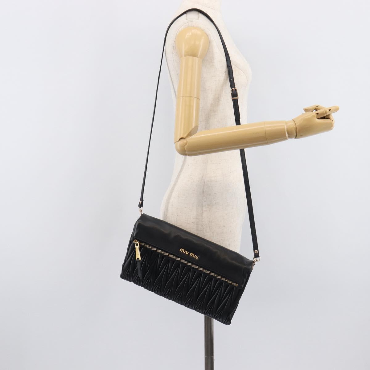 Miu Miu Matelasse Shoulder Bag Leather Black Gold Auth 210219V