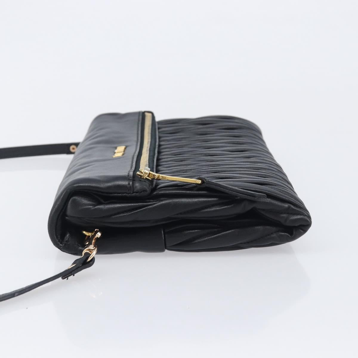 Miu Miu Matelasse Shoulder Bag Leather Black Gold Auth 210219V
