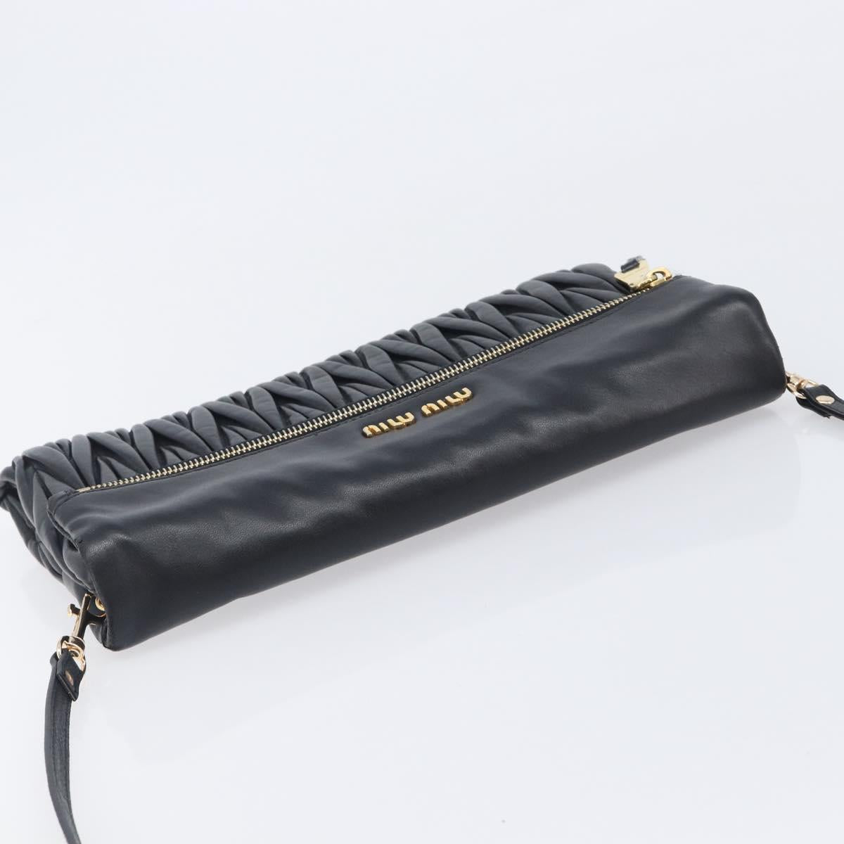 Miu Miu Matelasse Shoulder Bag Leather Black Gold Auth 210219V