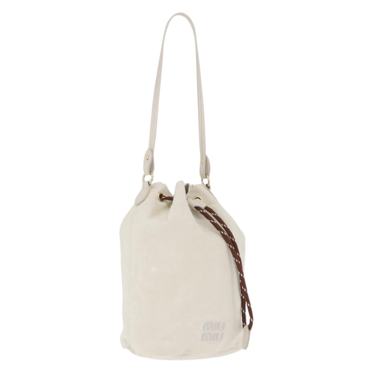 Miu Miu Purse Hand Bag Canvas Ivory Gold Auth 210220A
