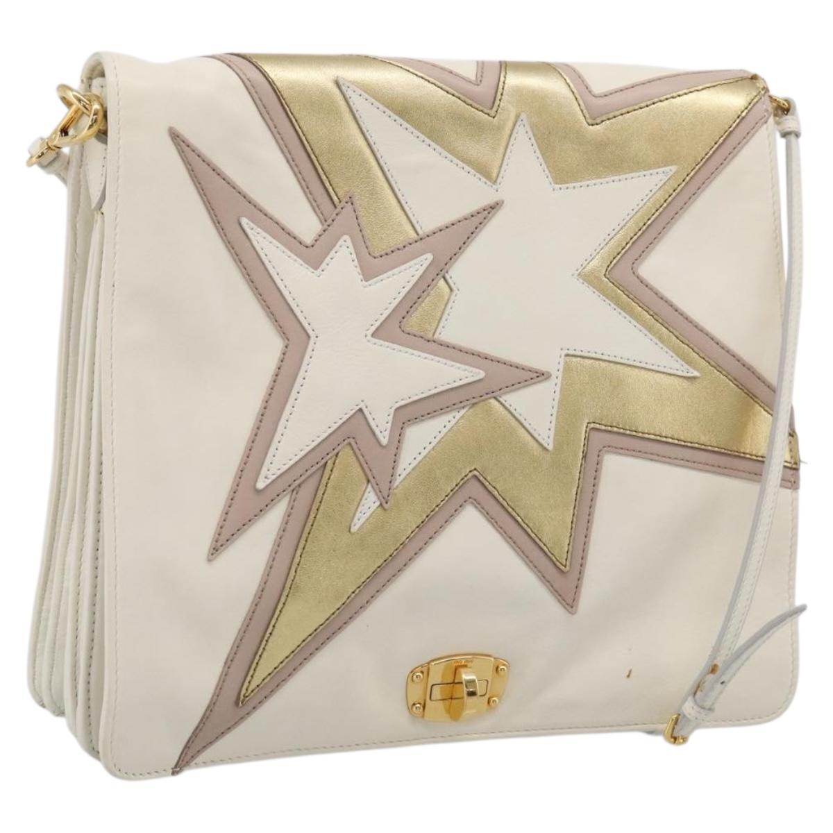 Miu Miu Shoulder Bag Leather White Gold Auth 210222A