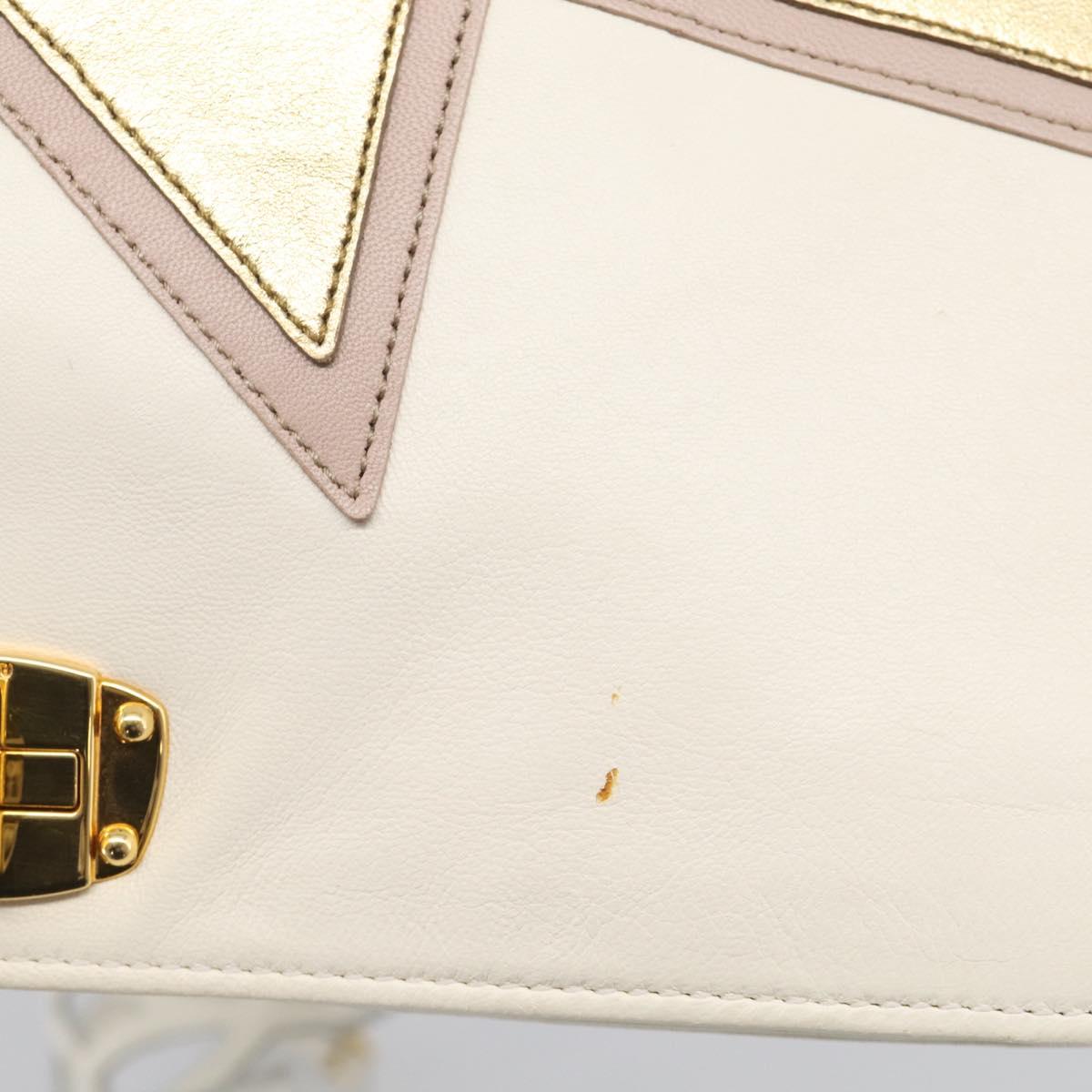 Miu Miu Shoulder Bag Leather White Gold Auth 210222A