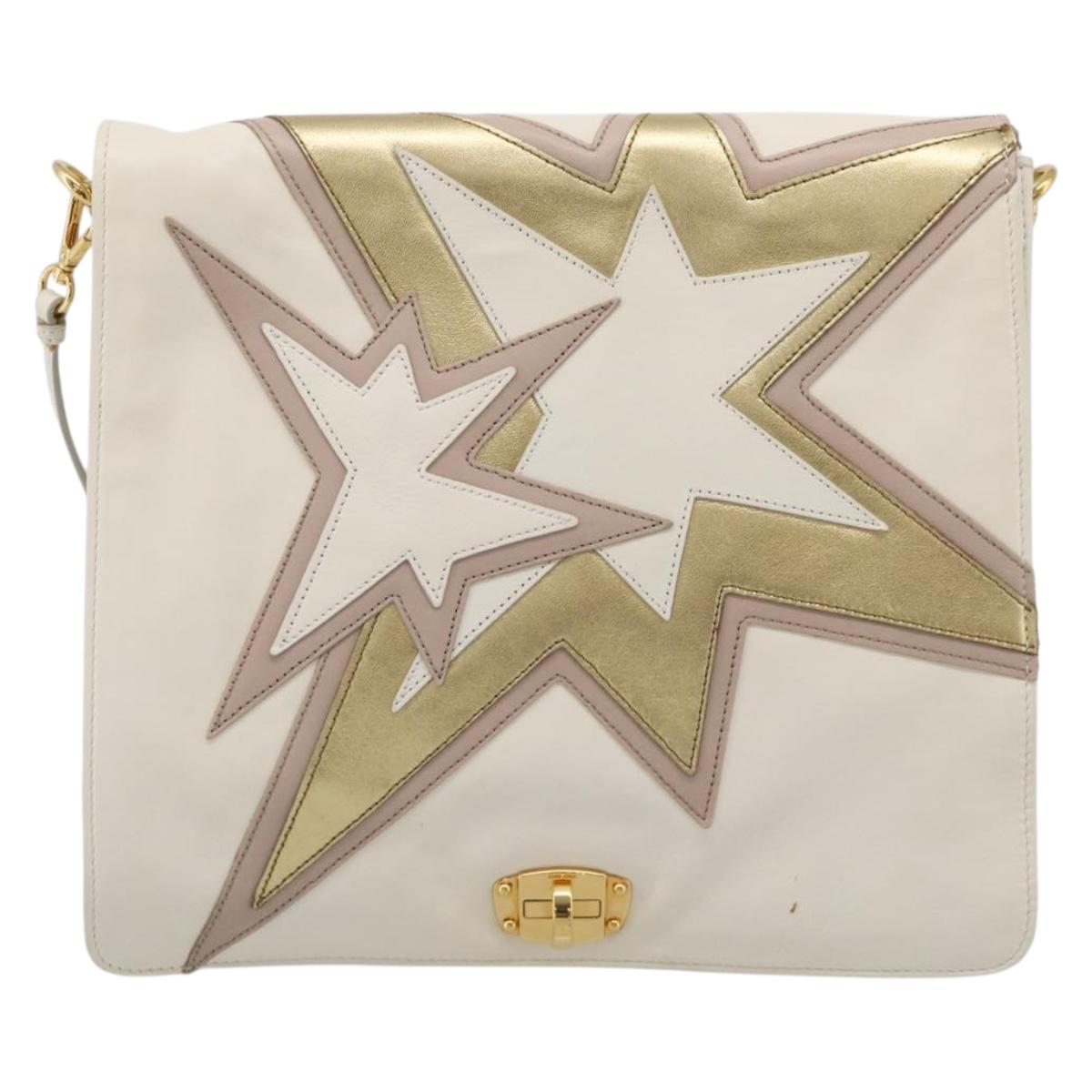 Miu Miu Shoulder Bag Leather White Gold Auth 210222A