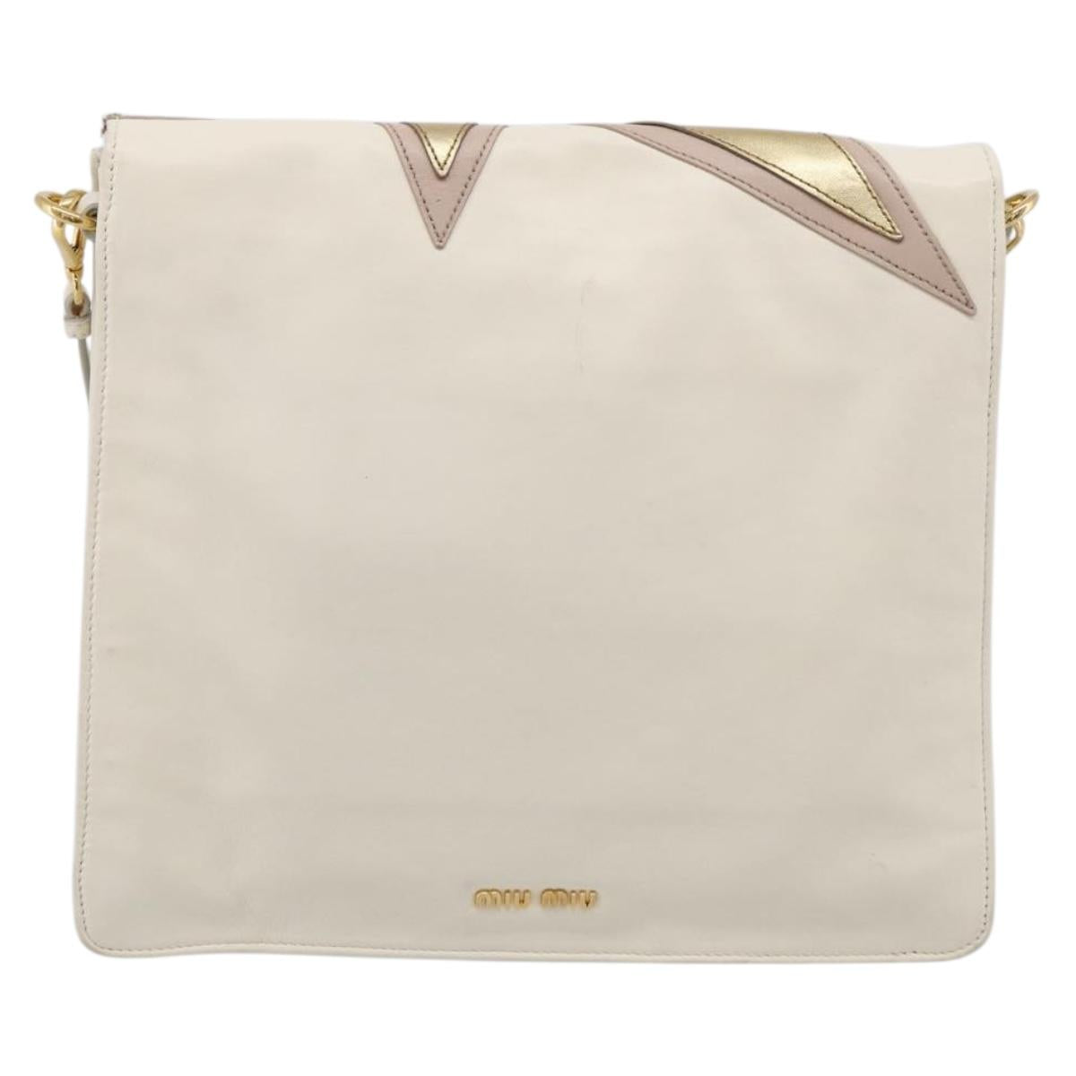 Miu Miu Shoulder Bag Leather White Gold Auth 210222A