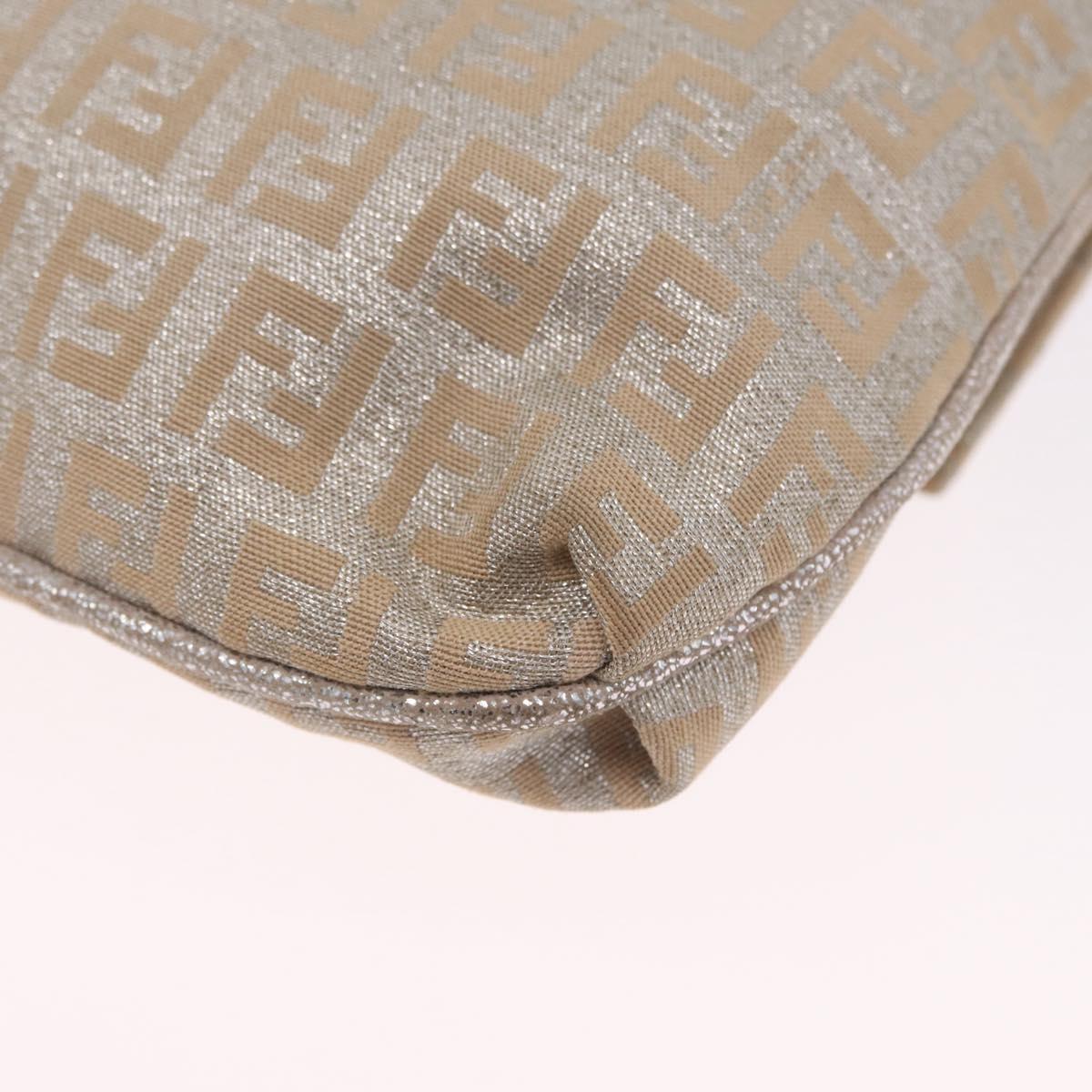 FENDI Zucchino Canvas Mamma Baguette Shoulder Bag Silver Gold Auth 210223