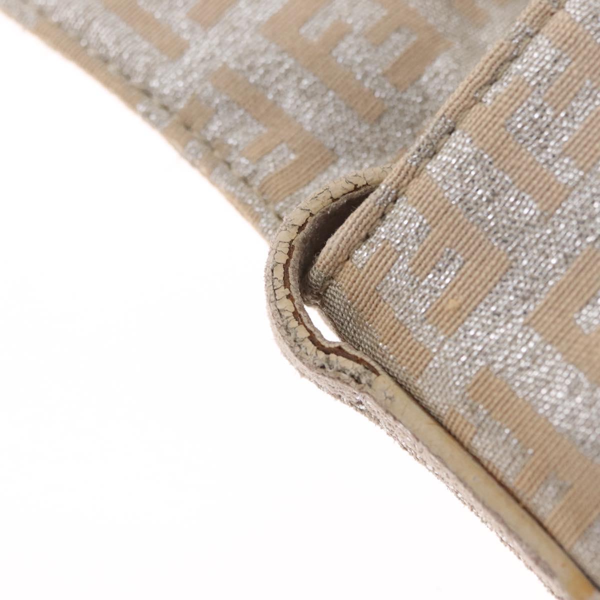 FENDI Zucchino Canvas Mamma Baguette Shoulder Bag Silver Gold Auth 210223