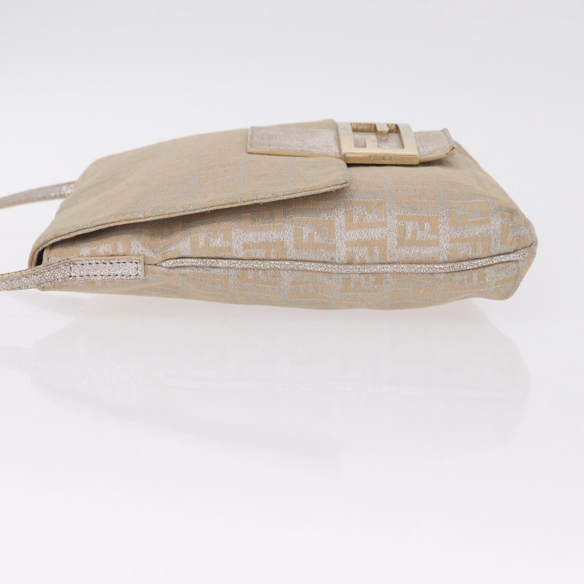 FENDI Zucchino Canvas Mamma Baguette Shoulder Bag Silver Gold Auth 210223
