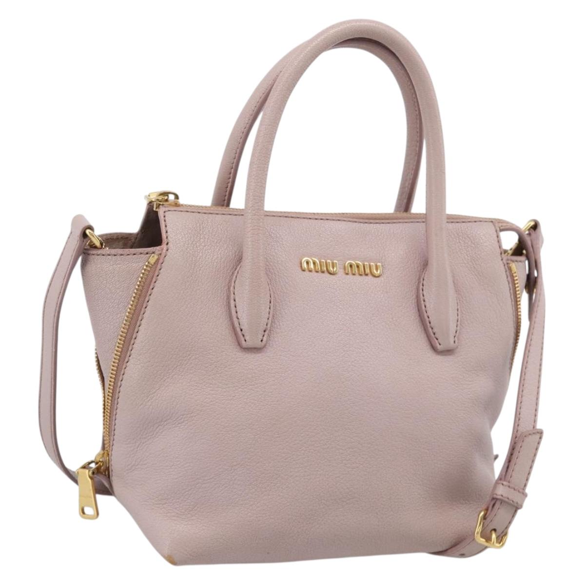 Miu Miu Madras Hand Bag Leather 2way Pink Gold Auth 210224