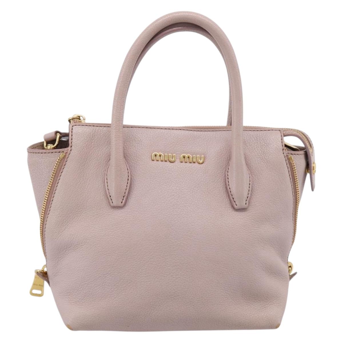 Miu Miu Madras Hand Bag Leather 2way Pink Gold Auth 210224